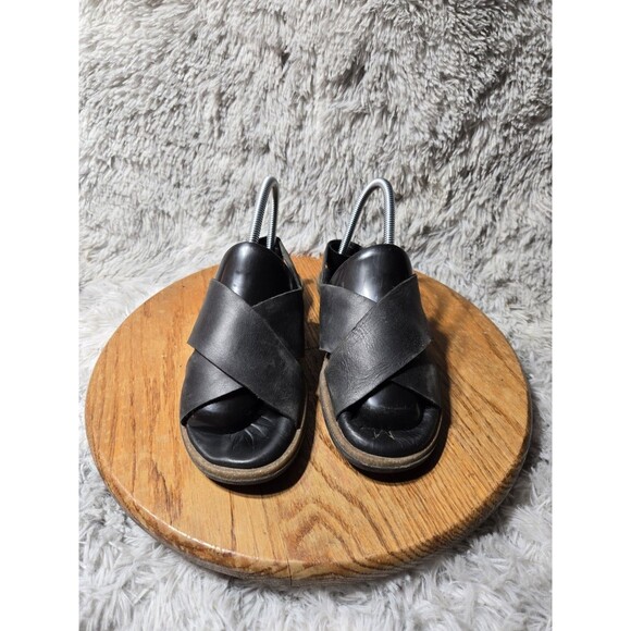 Born Kapri Womens Size 7 Black Leather Strappy Toe Wrap Wedge Sandals Winter DIS - Picture 3 of 7